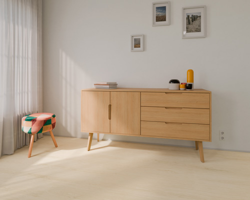 Beige vinyylilankku olohuoneessa