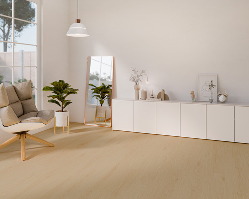 Vaaleanruskea vinyylilankku olohuoneessa