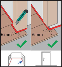 Vinyylilankun asentaminen ovenkarmin ympärille.