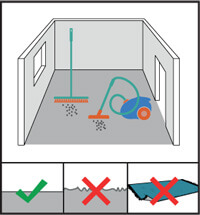 Vinyylilattian aluslattian puhdistus ja tasaisuus