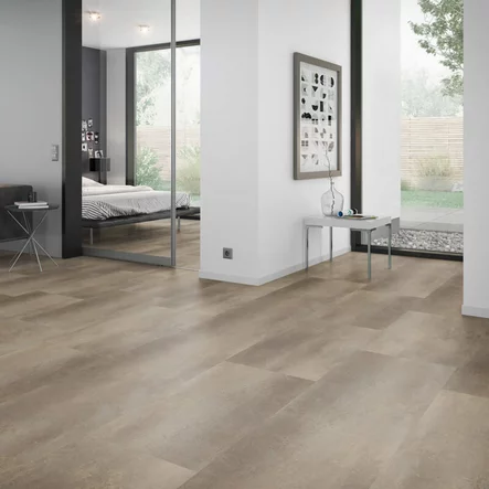 Liimattava vinyylilaatta Metal Concrete Brown olohuoneessa - Liimattavat vinyylilattiat - OFD-055-075M - 2