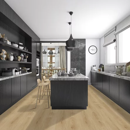 Vaaleanruskea liimattava vinyylilankku Check Expert 2483E Krokamp Oak keittiössä - Liimattavat vinyylilattiat - 722483M - 2